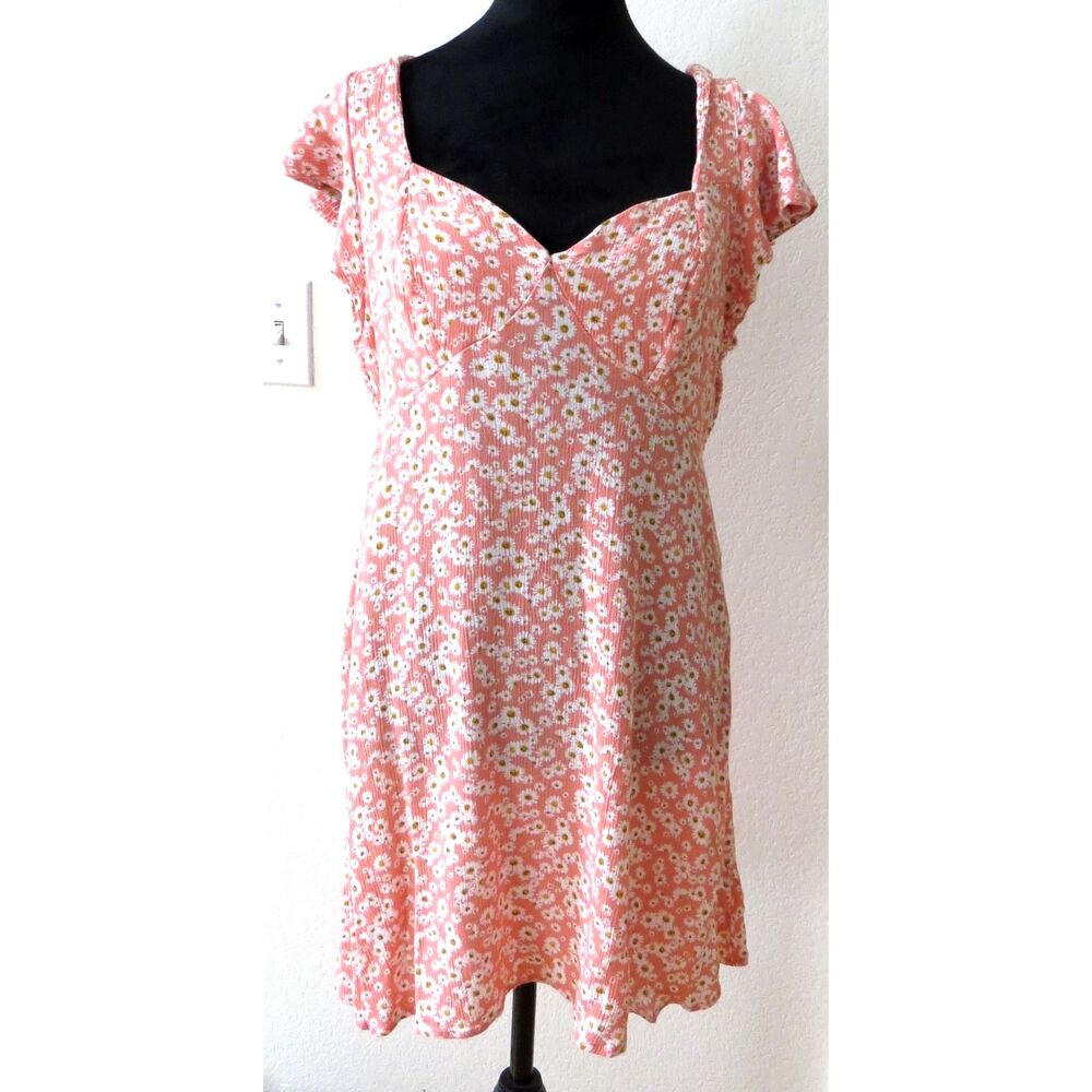 Hurley Women's Peach Daisy Flutter Sleeve Dress  Knee length  XL EUC